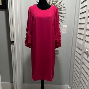 New York & Company Fuchsia Ruffle-Sleeve Midi Dress